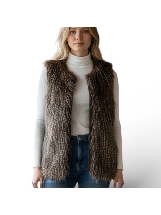 Eyeshadow Jackets & Blazers - Eyeshadow Faux Fur Sweater Vest in Brown Size M
